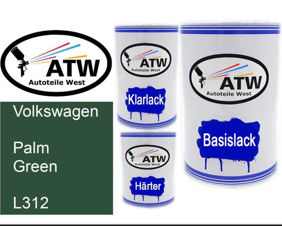 Volkswagen, Palm Green, L312: 500ml Lackdose + 500ml Klarlack + 250ml Härter - Set, von ATW Autoteile West.